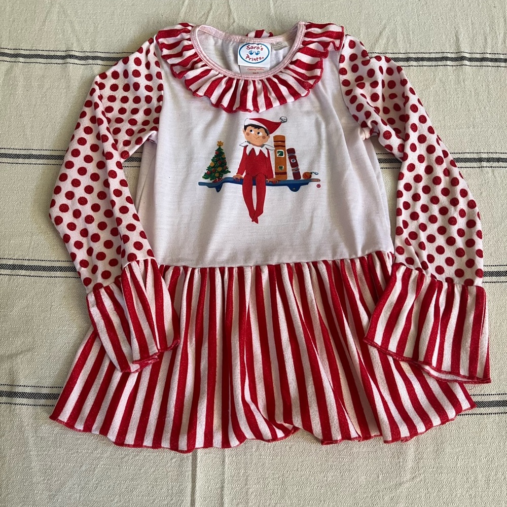 Red and White Polka Dot and Striped Dress